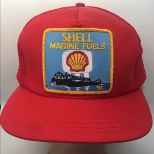 Shell Gas Station Marine Fuel Snap Hat Oil Vtg